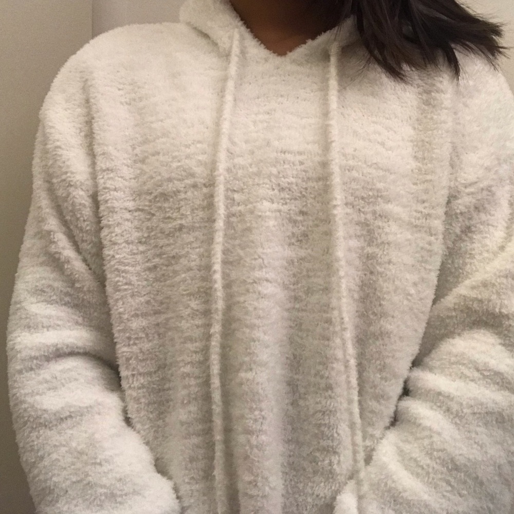 fuzzy white hoodie